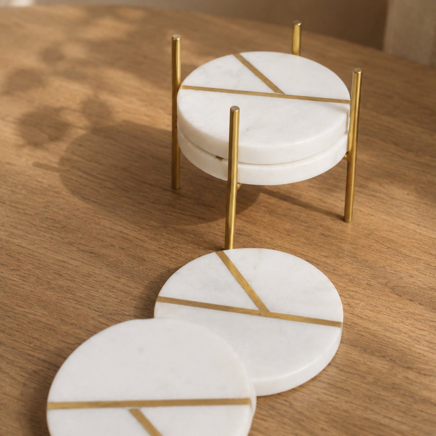 Sottobicchiere intarsiato in marmo bianco - Set da 4