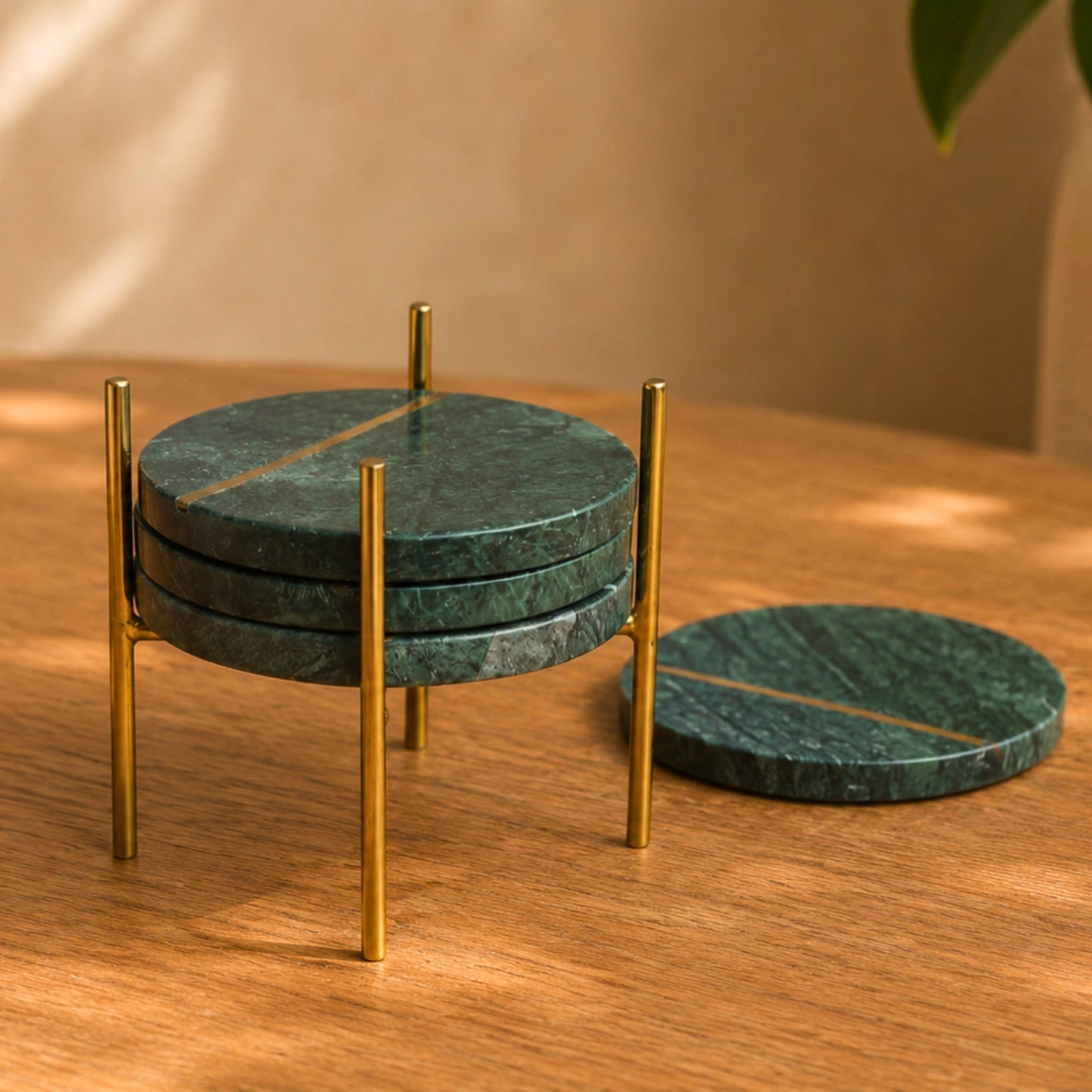 Sottobicchiere intarsiato in marmo verde - Set da 4 pezzi