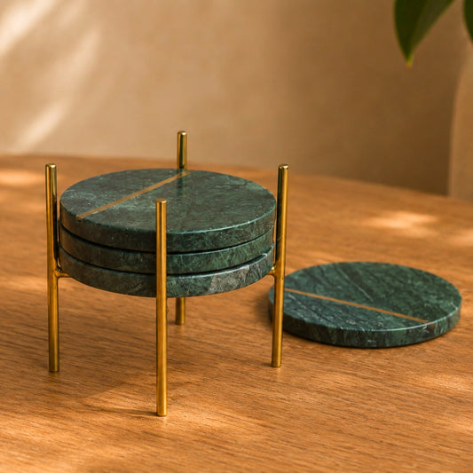 Sottobicchiere intarsiato in marmo verde - Set da 4 pezzi